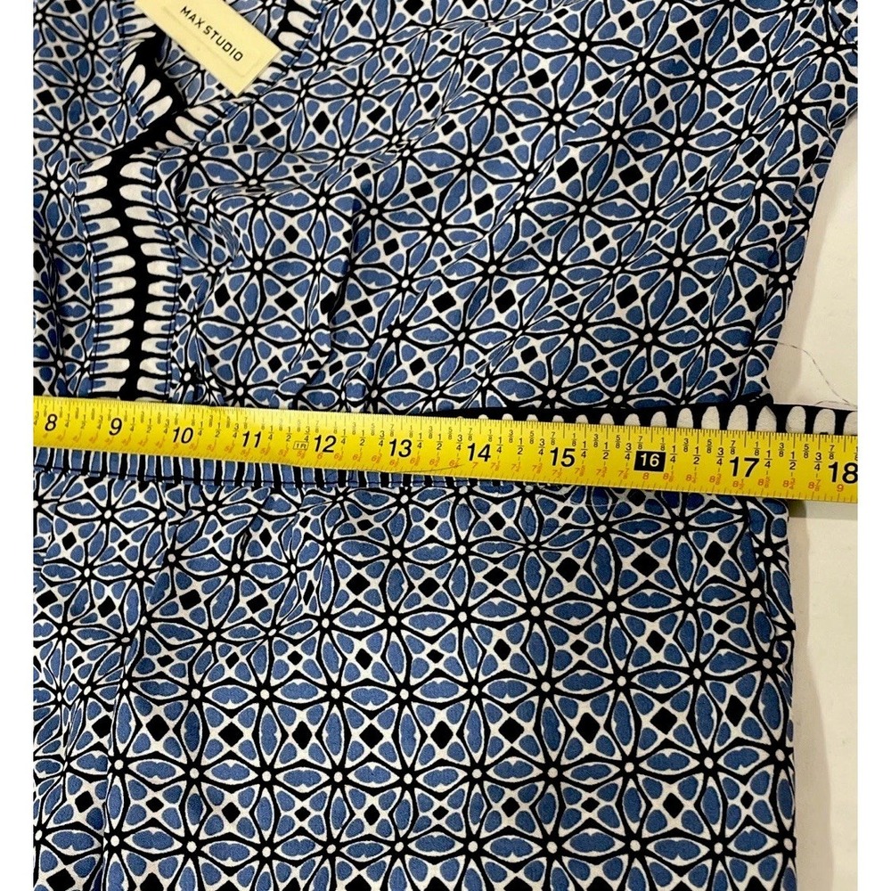 Max Studio Dress Blue Printed Short Sleeve V Neck Midi Tie Waist Women's S NWT - Picture 6 of 9